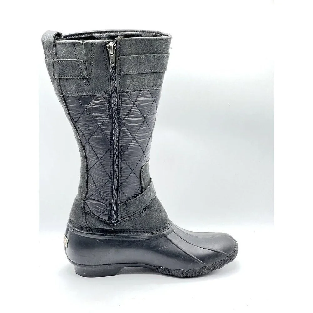 Sperry Saltwater Tall Buckle Nylon Quilt Rain Boot Black Women's Size 7.5 - Picture 4 of 10